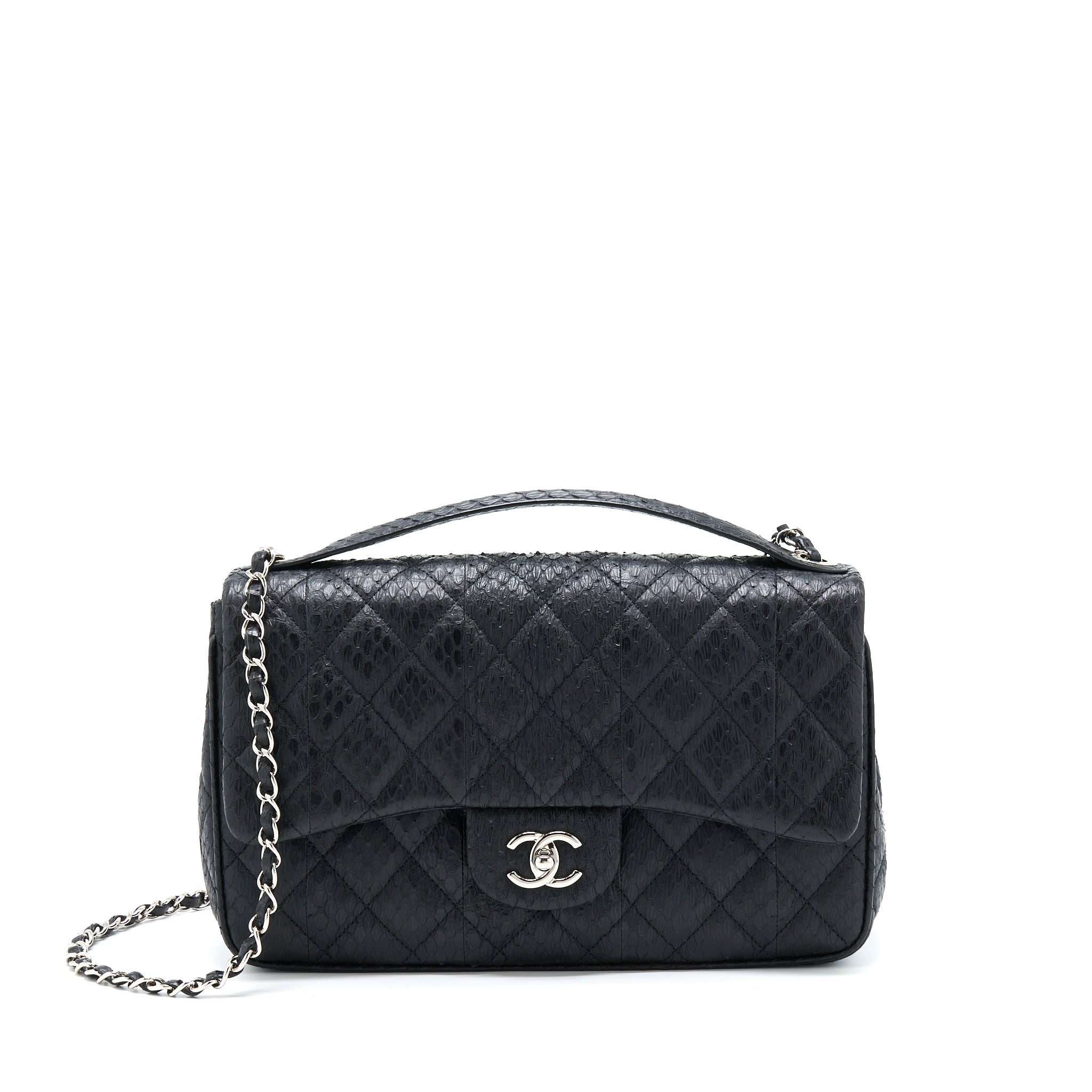 CHANEL TOP HANDLE FLAP BAG PYTHON BLACK SHW