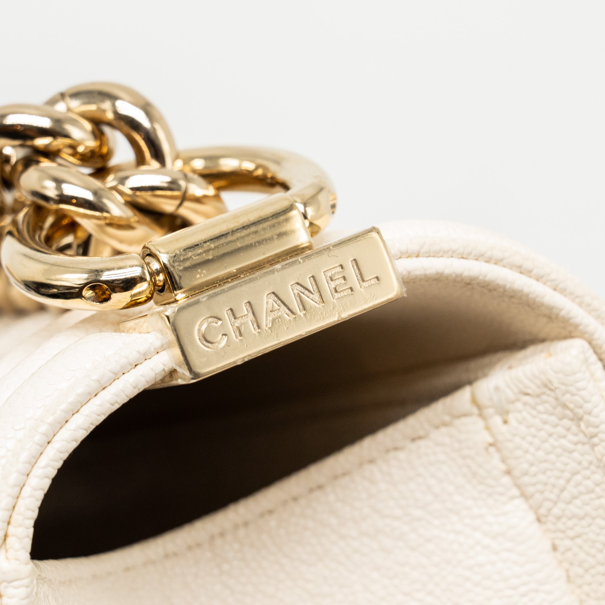 CHANEL MEDIUM BOY BAG CAVIAR WHITE LGHW