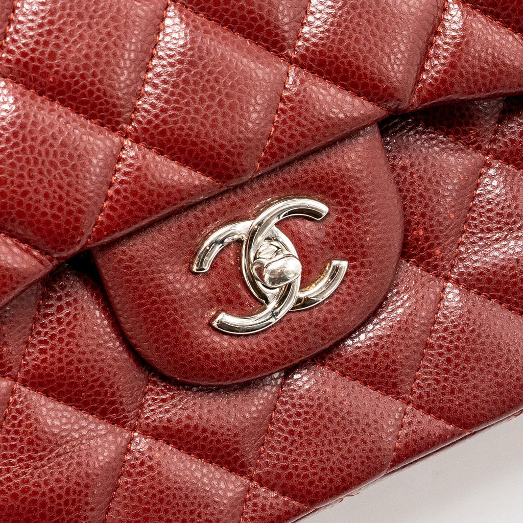 CHANEL CLASSIC JUMBO DOUBLE FLAP BAG CAVIAR DARK RED SHW