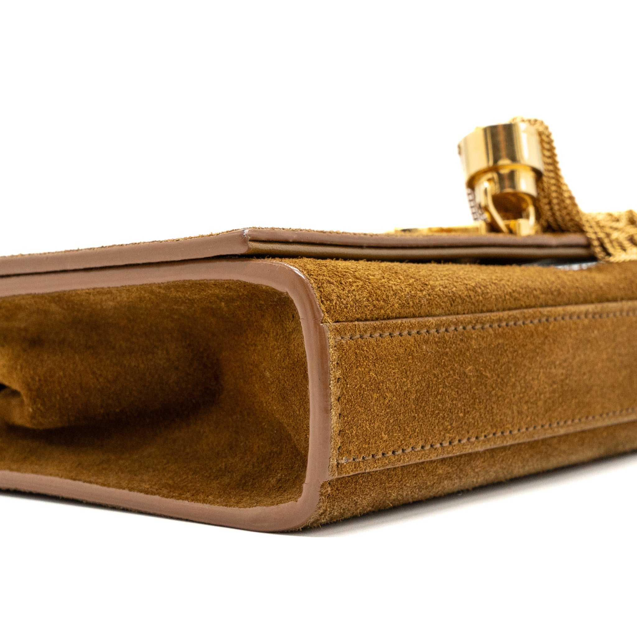 SAINT LAURENT KATE CHAIN WALLET WITH TASSEL SUEDE BROWN GHW