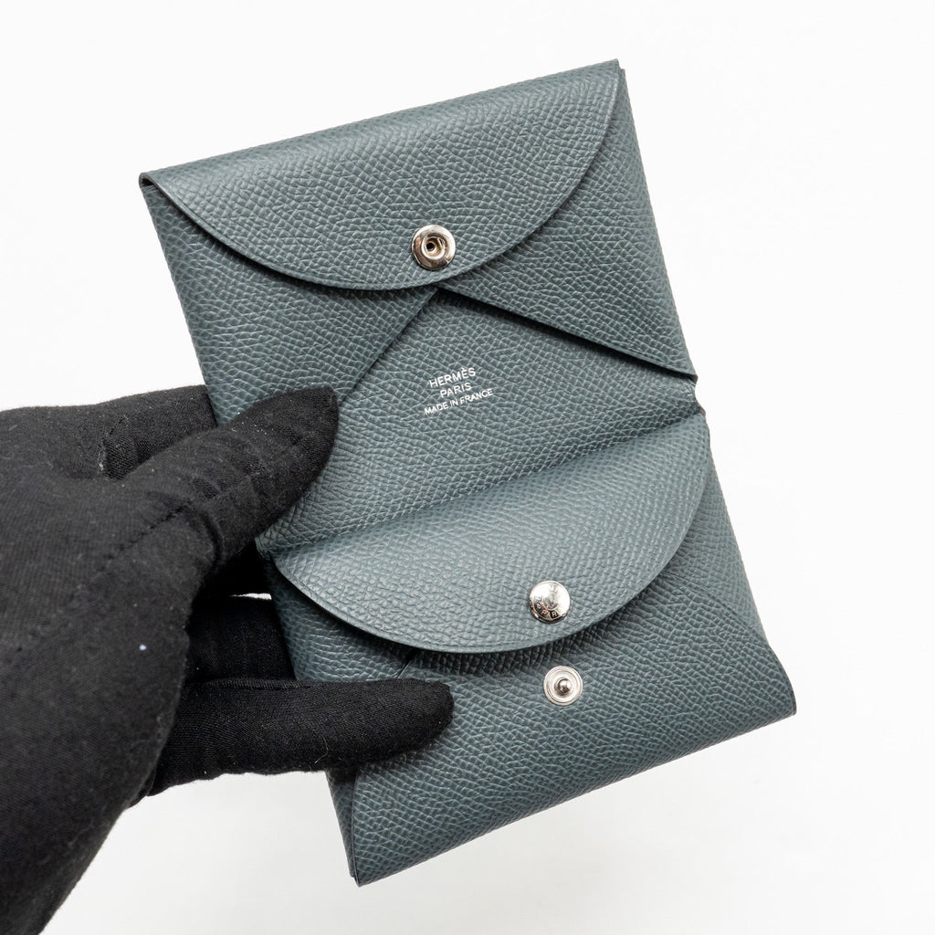 HERMES CALVI DUO CARD HOLDER EPSOM Y7 BLEU ORAGE SHW