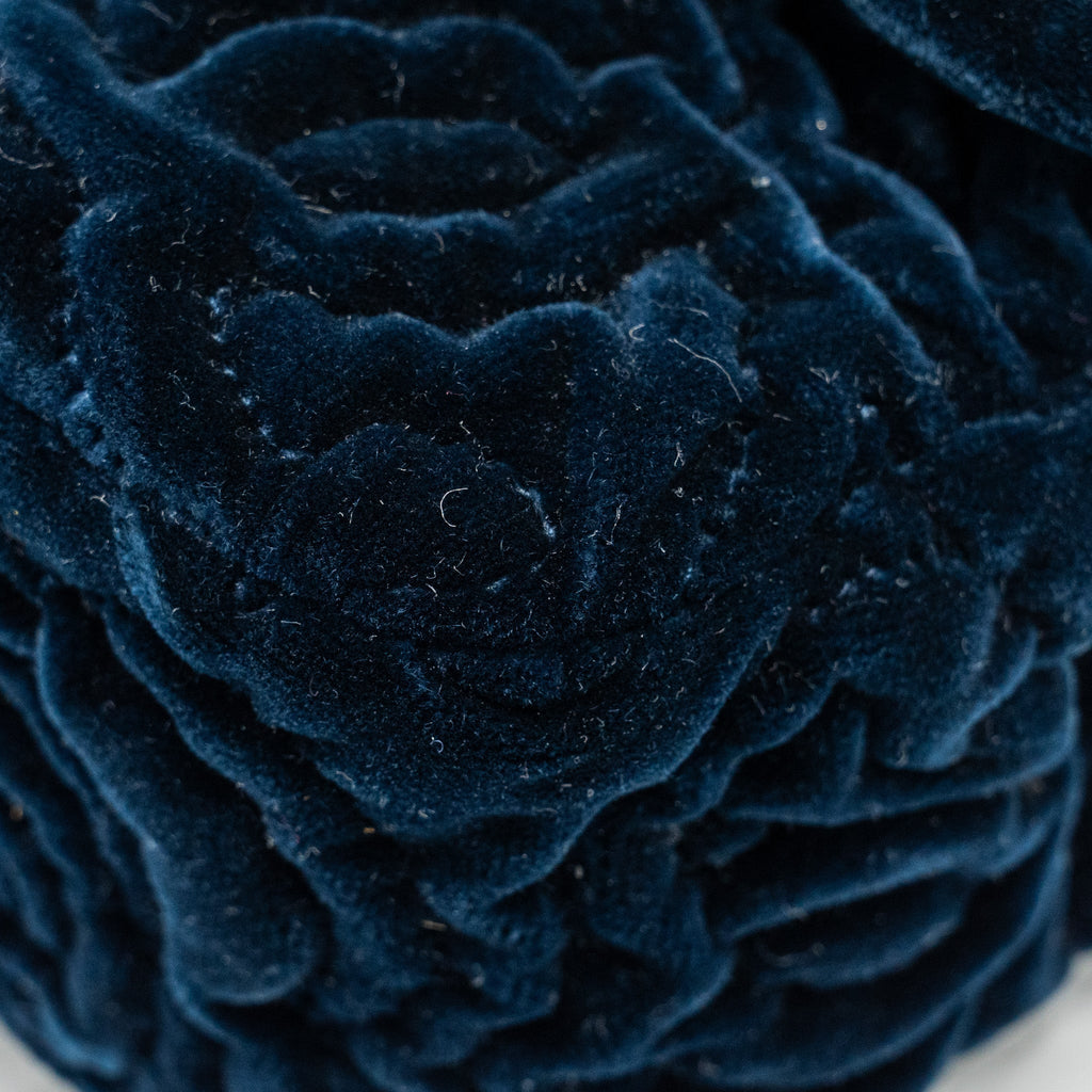 CHANEL CAMELLIA EMBOSSED MINI SQUARE FLAP BAG VELVET NAVY GHW (MICROCHIP)