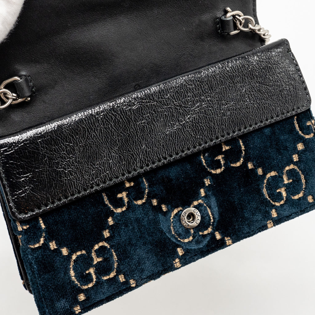 GUCCI DIONYSUS SUPER MINI BAG VELVET DARK BLUE SHW