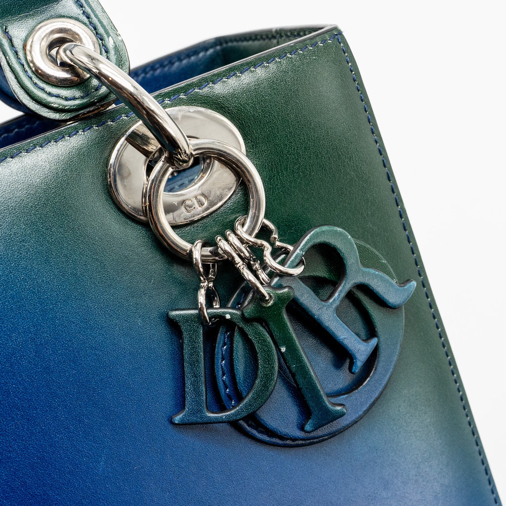DIOR MEDIUM LADY DIOR BOX CALFSKIN GRADIENT BLUE/PURPLE/GREEN SHW