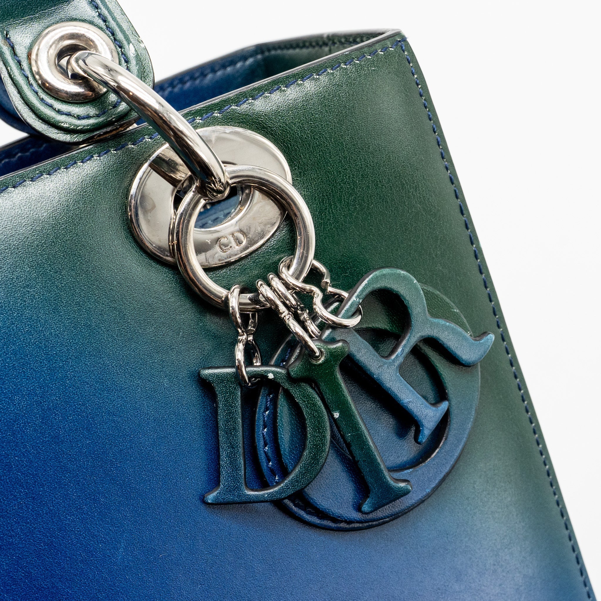 DIOR MEDIUM LADY DIOR BOX CALFSKIN GRADIENT BLUE/PURPLE/GREEN SHW