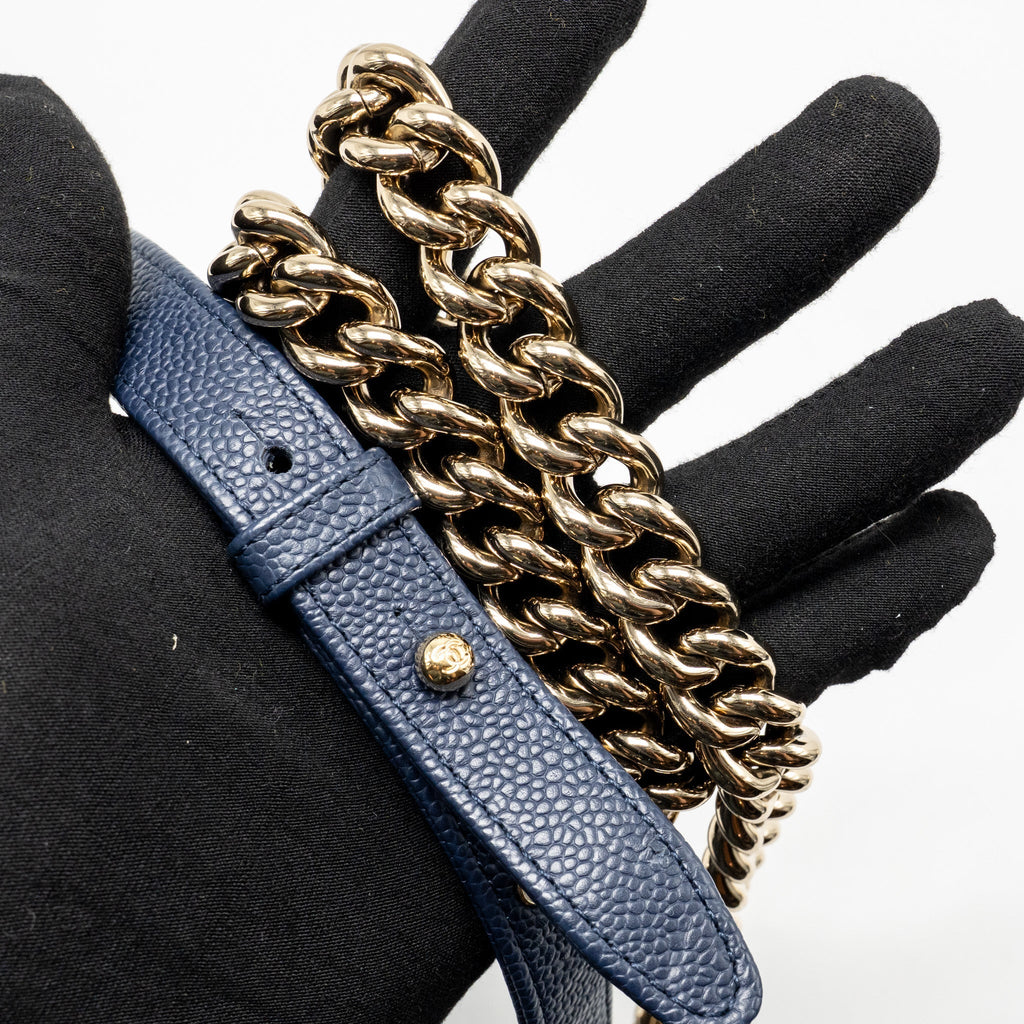 CHANEL MEDIUM BOY BAG CAVIAR NAVY LGHW