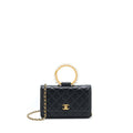CHANEL 21S WALLET ON CHAIN WITH PEARL/CC LOGO ROUND HANDLE LAMBSKIN BLACK BRUSHED GHW