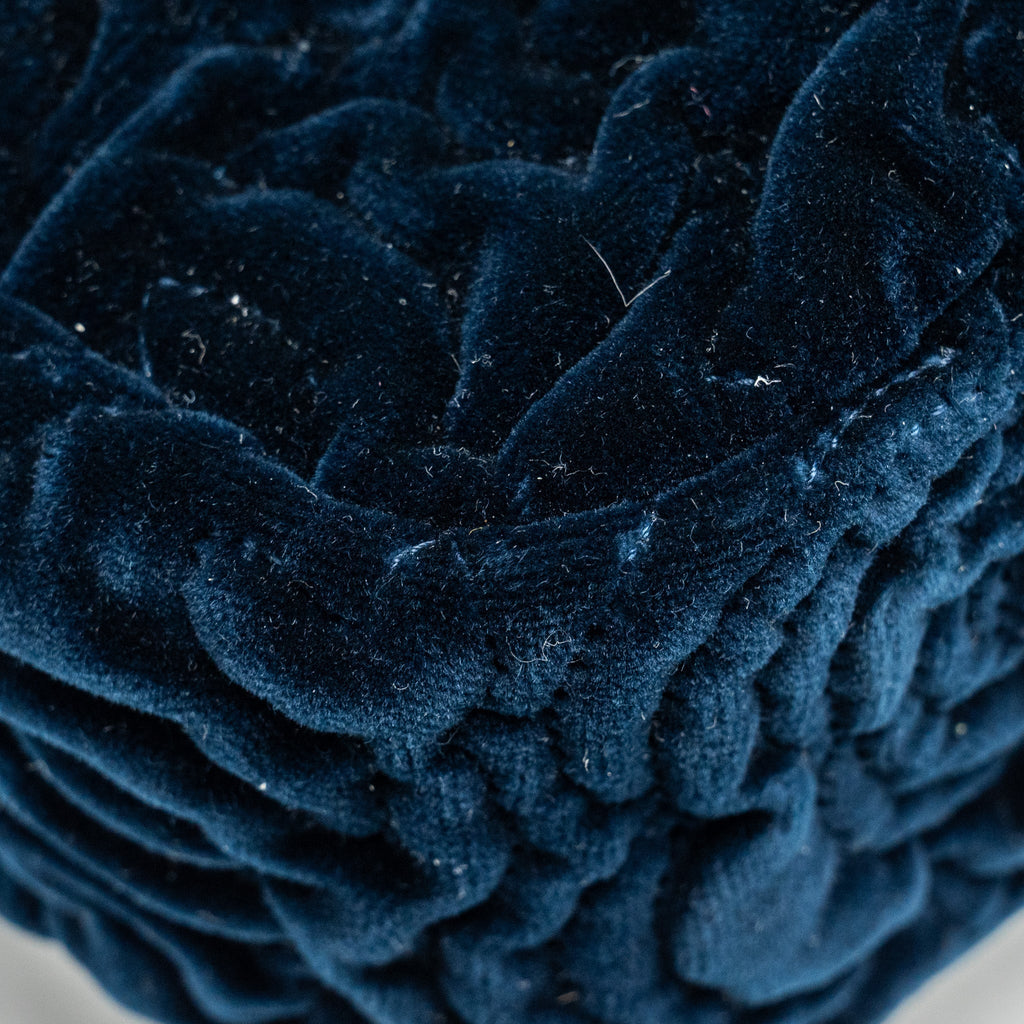 CHANEL CAMELLIA EMBOSSED MINI SQUARE FLAP BAG VELVET NAVY GHW (MICROCHIP)