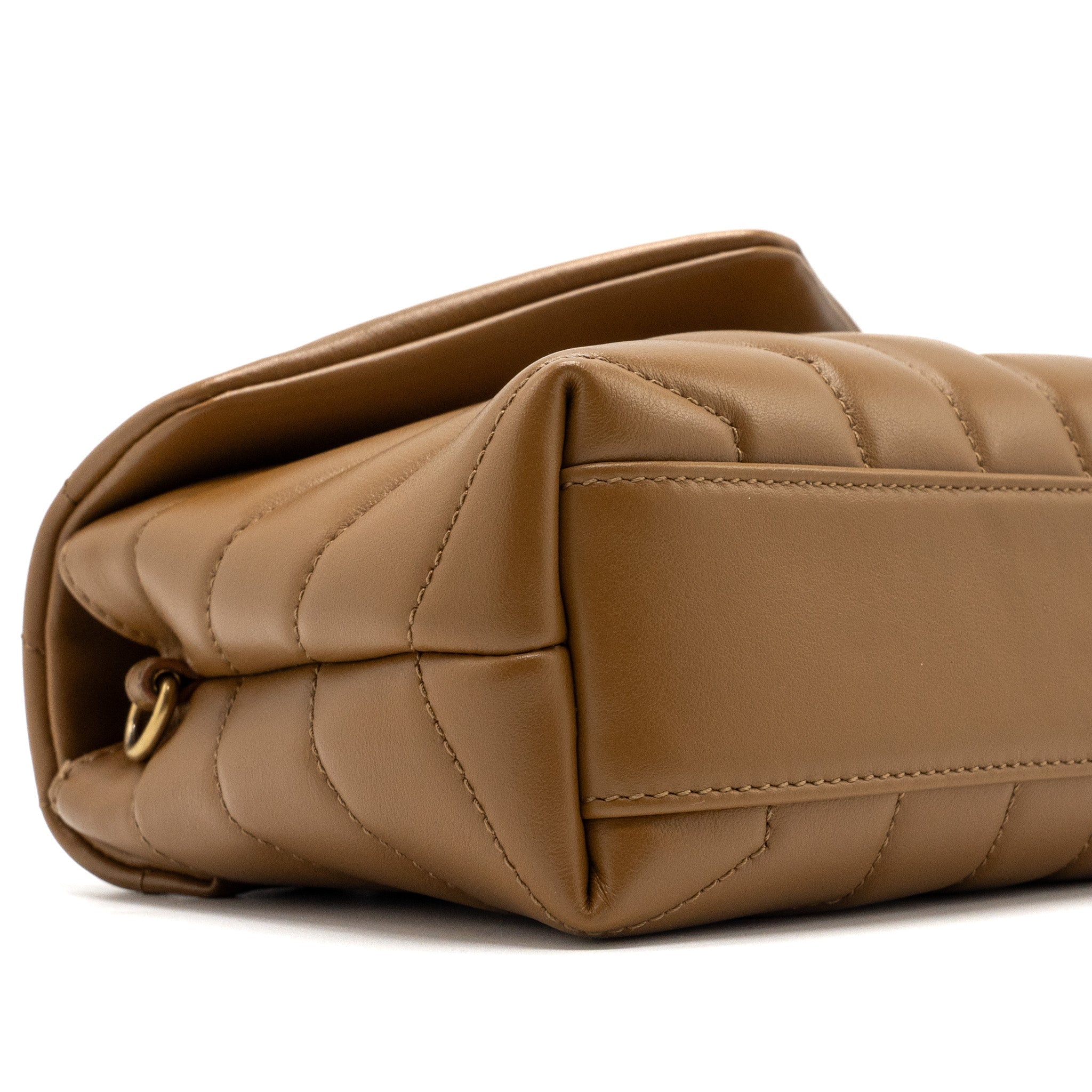 SAINT LAURENT TOY LOULOU TOY STRAP BAG CALFSKIN CARAMEL GHW