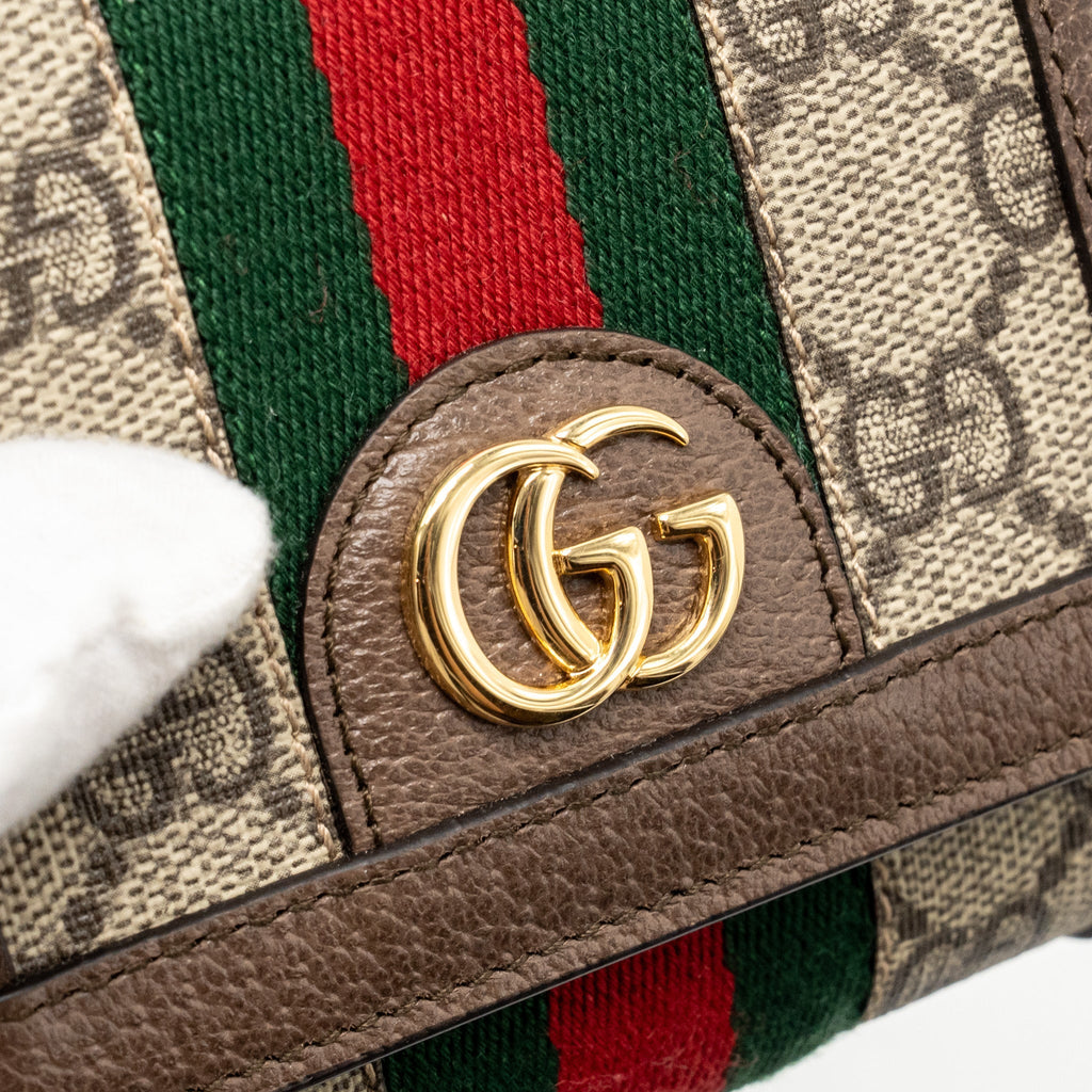 GUCCI OPHIDIA GG COMPACT WALLET CANVAS / CALFSKIN BROWN GHW