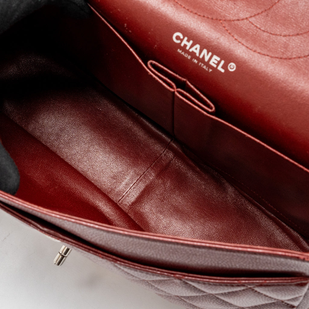 CHANEL CLASSIC JUMBO DOUBLE FLAP BAG CAVIAR DARK RED SHW