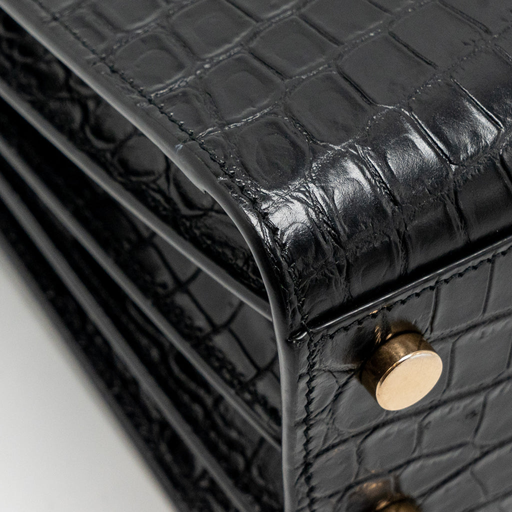 SAINT LAURENT/YSL NANO SAC DE JOUR CROC-EMBOSSED CALFSKIN BLACK GHW