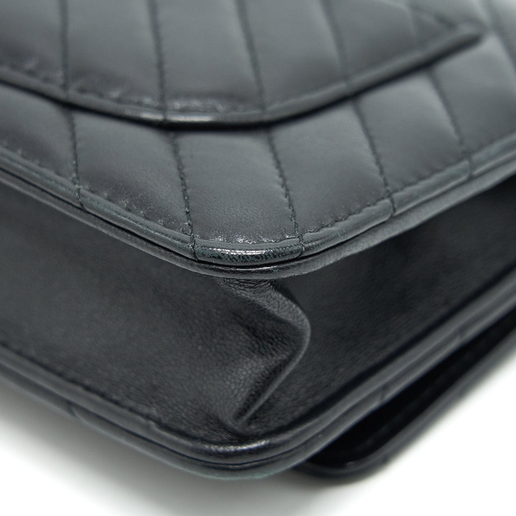 CHANEL CHEVRON WALLET ON CHAIN LAMBSKIN BLACK WITH GHW