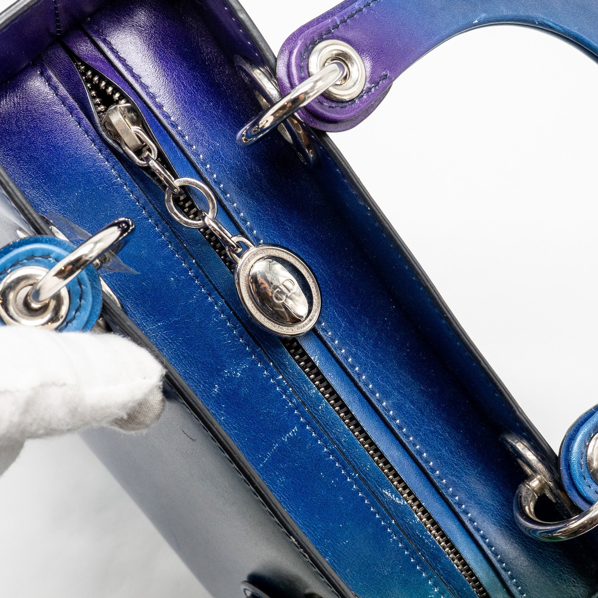 DIOR MEDIUM LADY DIOR BOX CALFSKIN GRADIENT BLUE/PURPLE/GREEN SHW