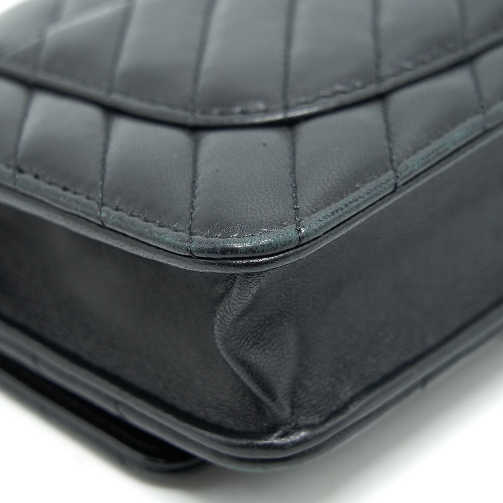 CHANEL CHEVRON WALLET ON CHAIN LAMBSKIN BLACK WITH GHW
