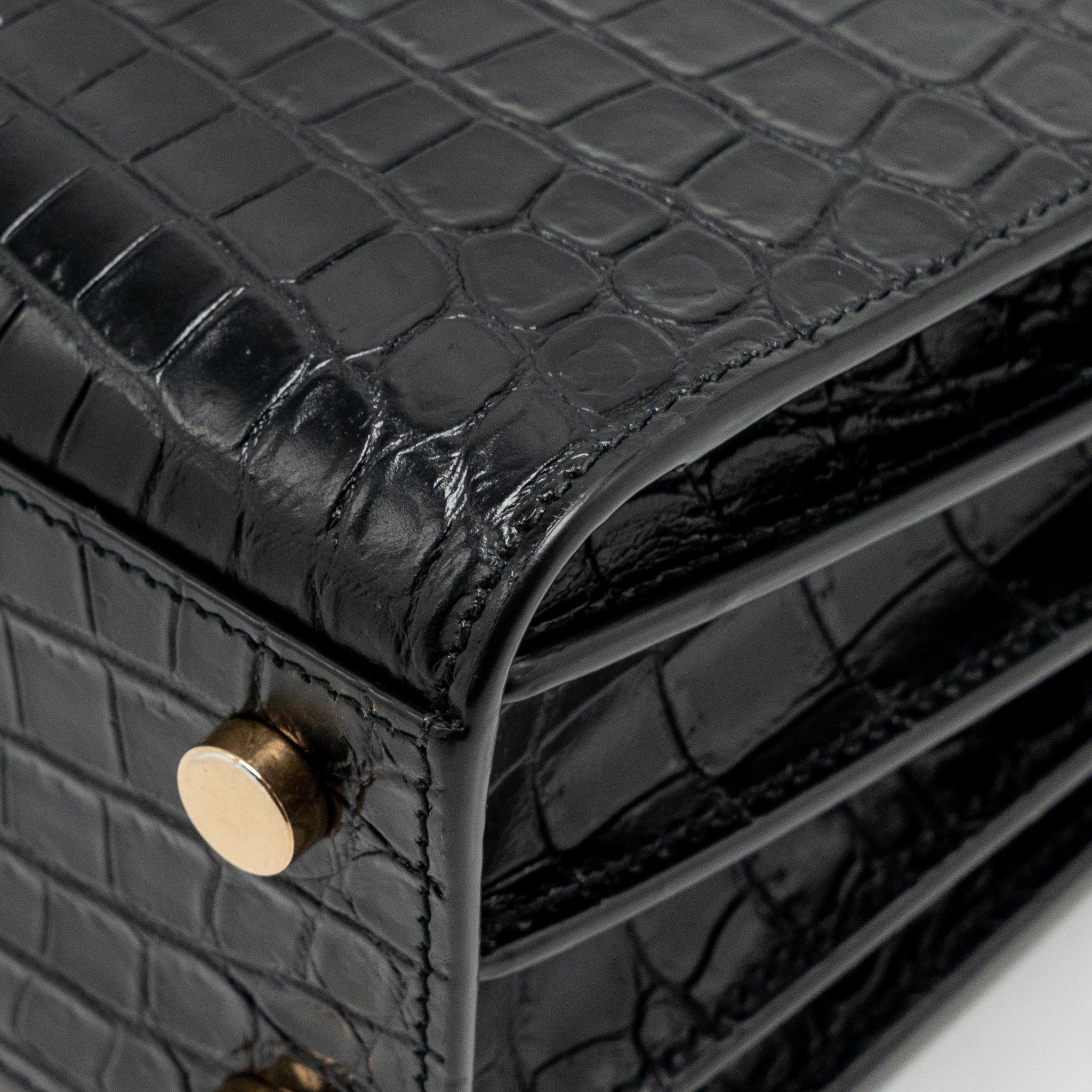 SAINT LAURENT/YSL NANO SAC DE JOUR CROC-EMBOSSED CALFSKIN BLACK GHW