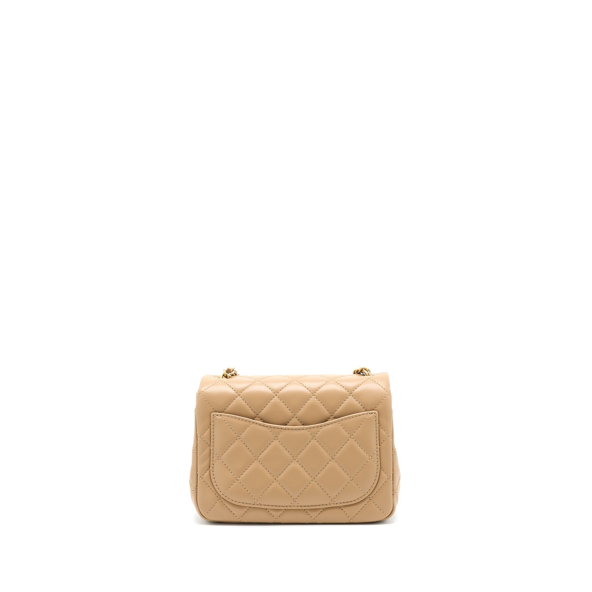 CHANEL PEARL CRUSH MINI SQUARE FLAP BAG LAMBSKIN DARK BEIGE GHW(MICROCHIP)