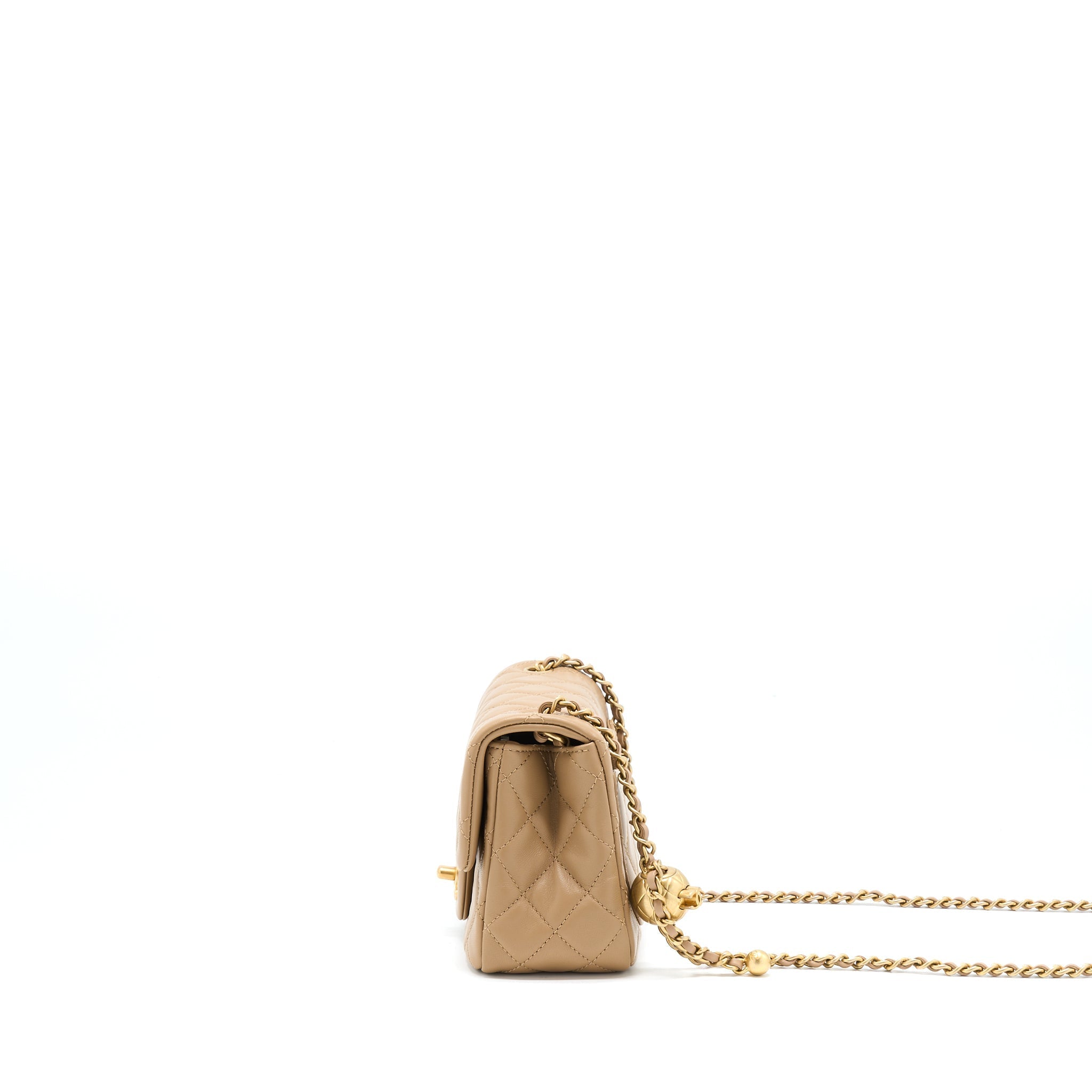 CHANEL PEARL CRUSH MINI SQUARE FLAP BAG LAMBSKIN DARK BEIGE GHW(MICROCHIP)