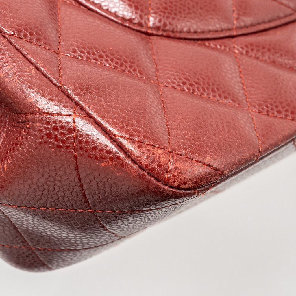 CHANEL CLASSIC JUMBO DOUBLE FLAP BAG CAVIAR DARK RED SHW
