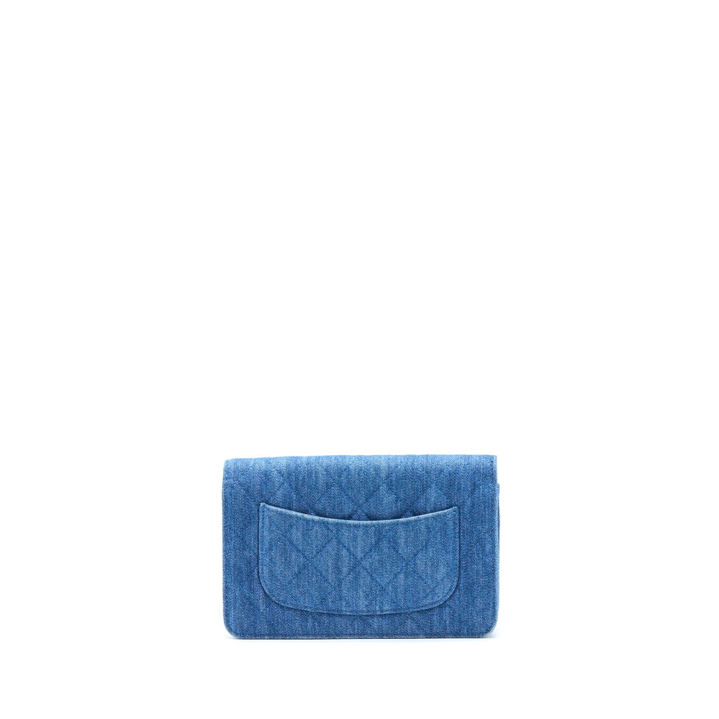 CHANEL DENIM PEARL CRUSH WALLET ON CHAIN DENIM BLUE BRUSHED GHW