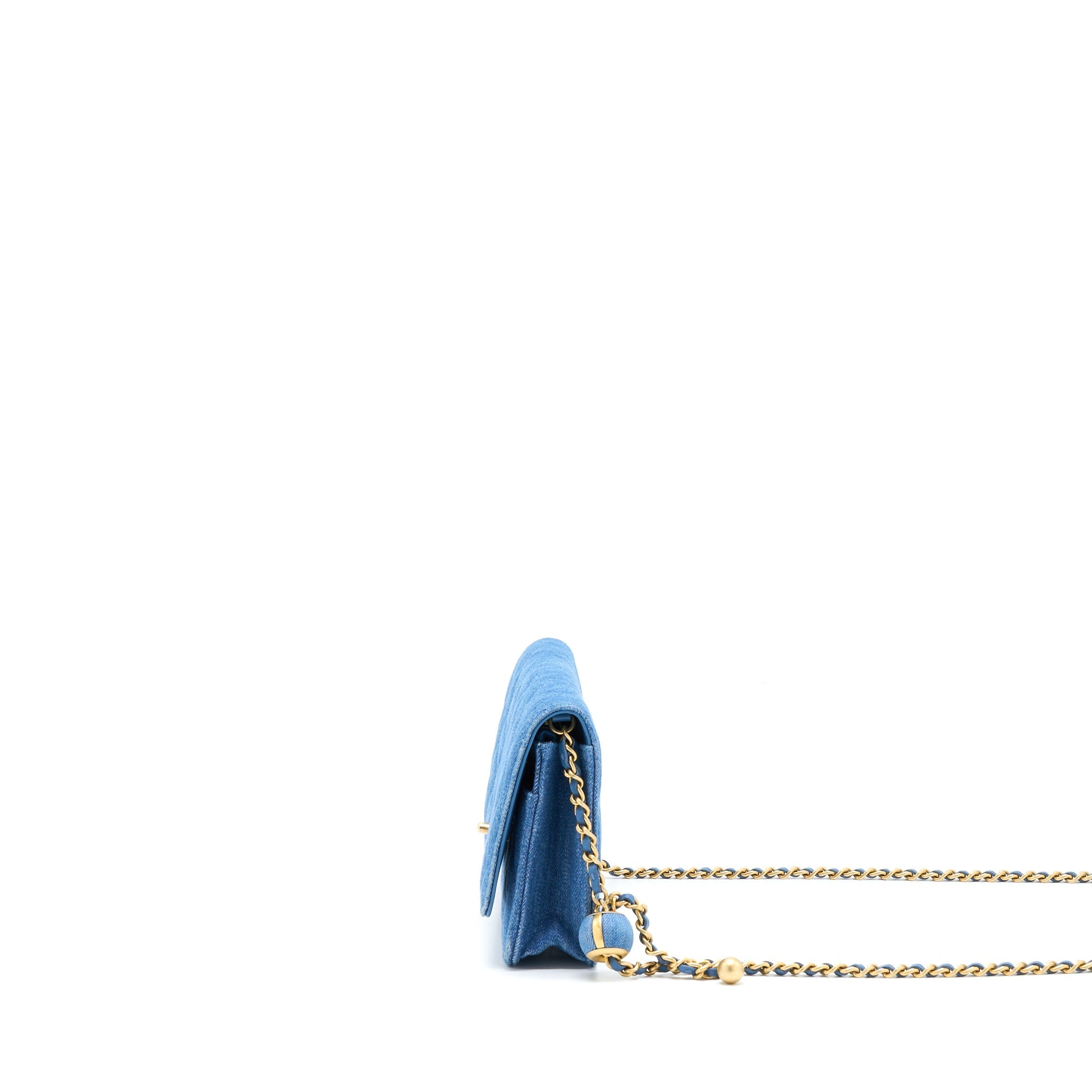 CHANEL DENIM PEARL CRUSH WALLET ON CHAIN DENIM BLUE BRUSHED GHW