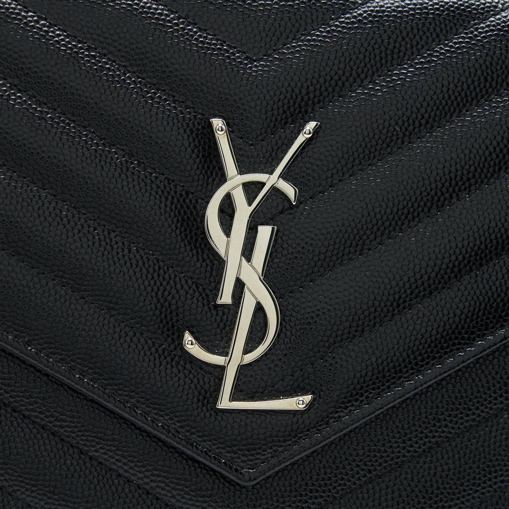 SAINT LAURENT ENVELOPE MONOGRAM WALLET ON CHAIN IN SHW