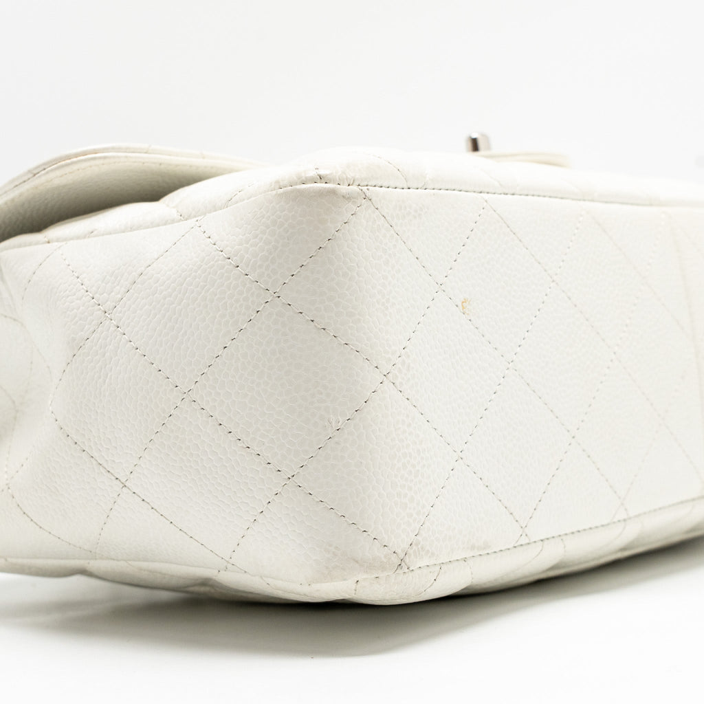 CHANEL JUMBO CLASSIC SINGLE FLAP BAG CAVIAR WHITE SHW