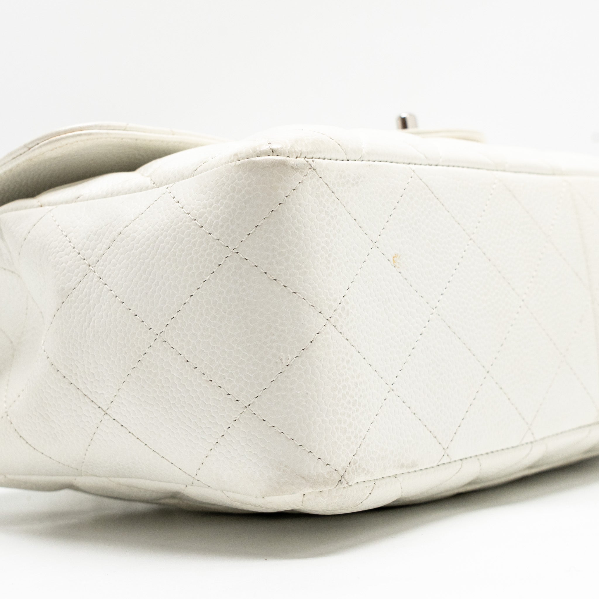 CHANEL JUMBO CLASSIC SINGLE FLAP BAG CAVIAR WHITE SHW
