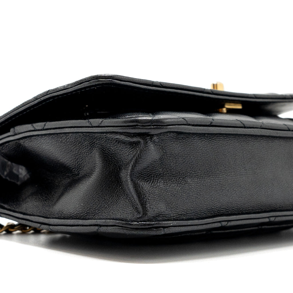 CHANEL PEARL CRUSH WALLET ON CHAIN LAMBSKIN BLACK GHW(MICROCHIP)