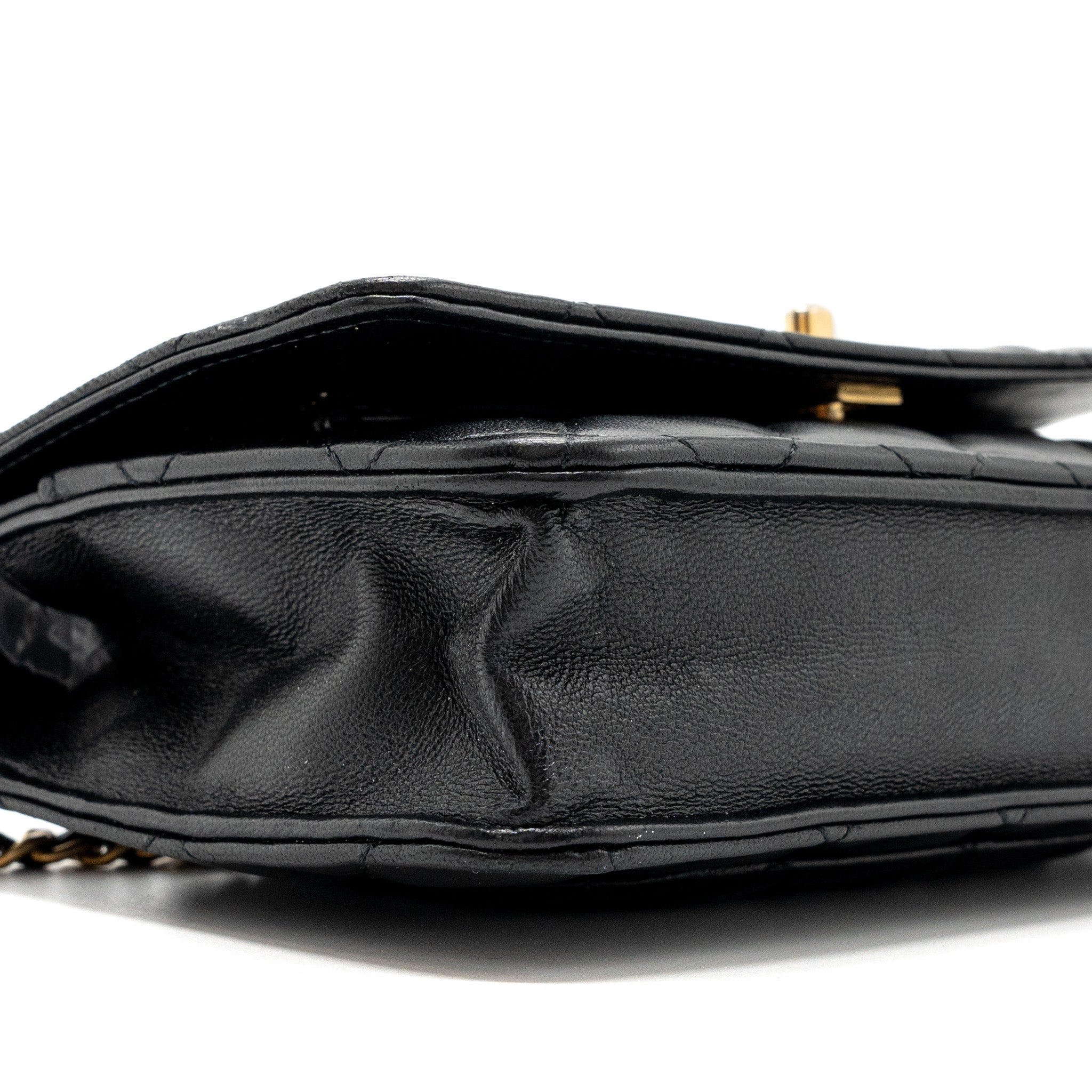 CHANEL PEARL CRUSH WALLET ON CHAIN LAMBSKIN BLACK GHW(MICROCHIP)