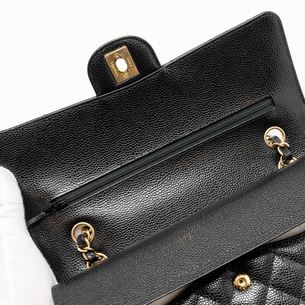 CHANEL MEDIUM CLASSIC DOUBLE FLAP BAG CAVIAR BLACK GHW (MICROCHIP)