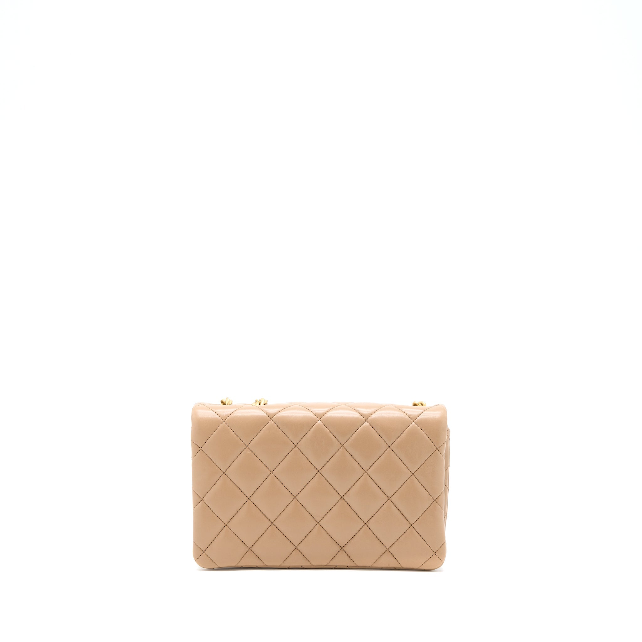 CHANEL 22K GOLD PILLAR ADJUSTABLE CHAIN FLAP BAG LAMBSKIN BEIGE GHW (MICROCHIP)