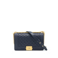 CHANEL MEDIUM BOY GRAINED NAVY CALFSKIN BRUSHED GHW