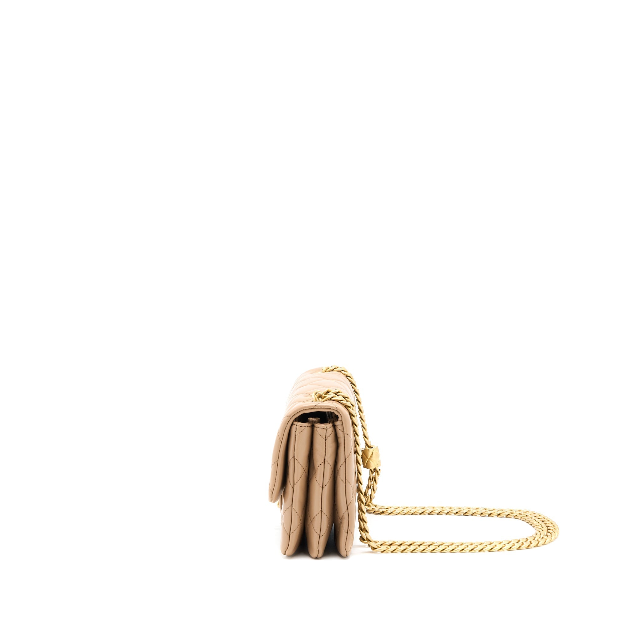 CHANEL 22K GOLD PILLAR ADJUSTABLE CHAIN FLAP BAG LAMBSKIN BEIGE GHW (MICROCHIP)