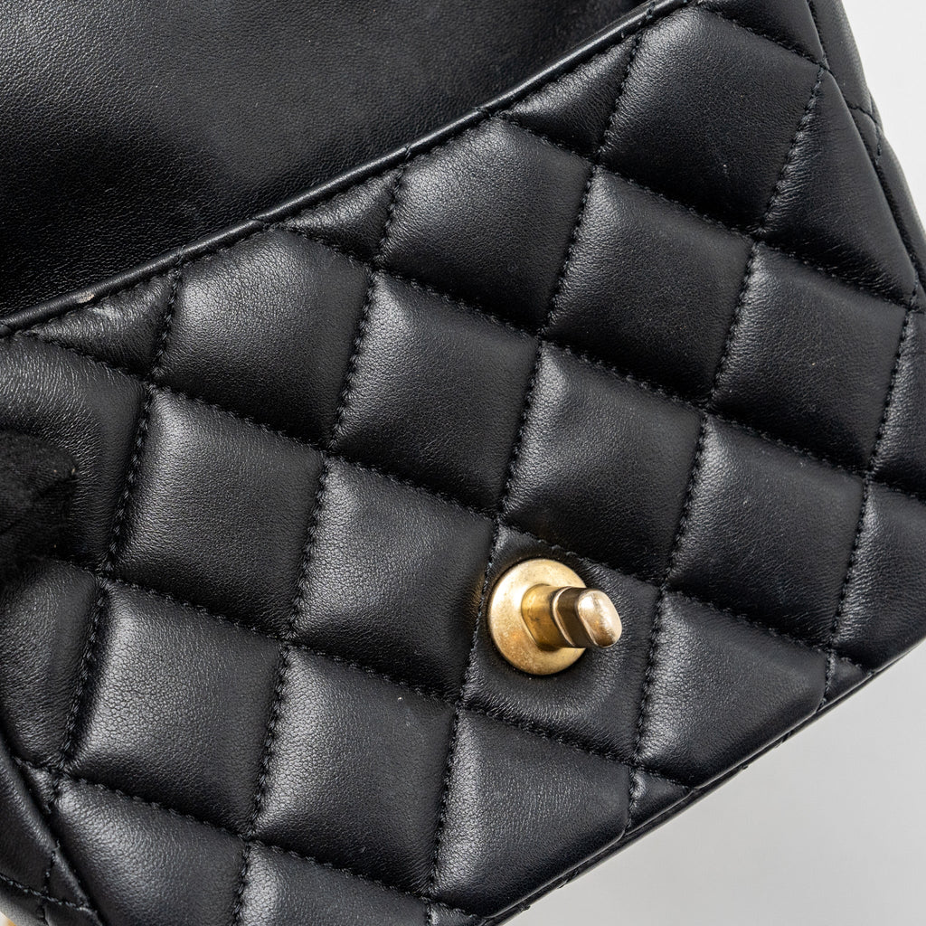 CHANEL QUILTED FLAP BAG WITH HEART CHARM CHAIN LAMBSKIN BLACK GHW (MICROCHIP)