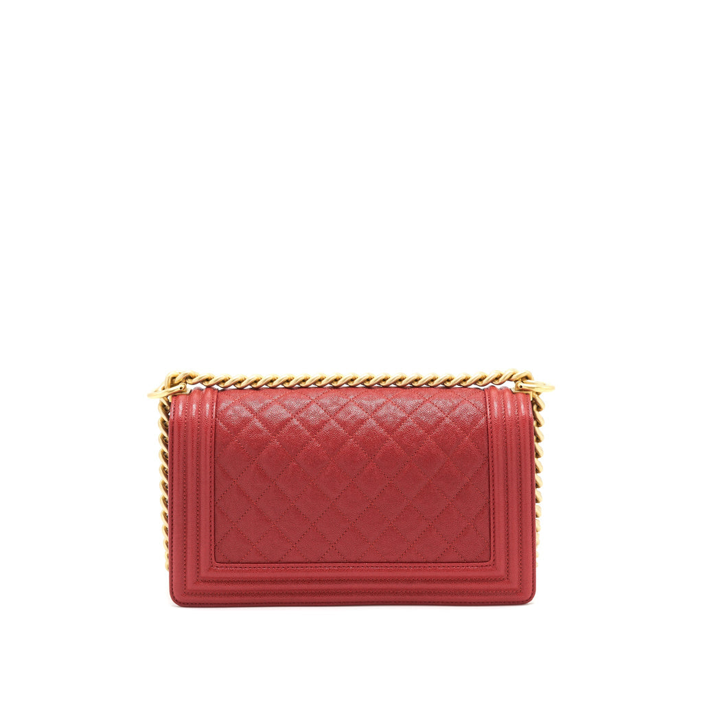 CHANEL MEDIUM BOY GRAINED RED CALFSKIN BRUSHED GHW
