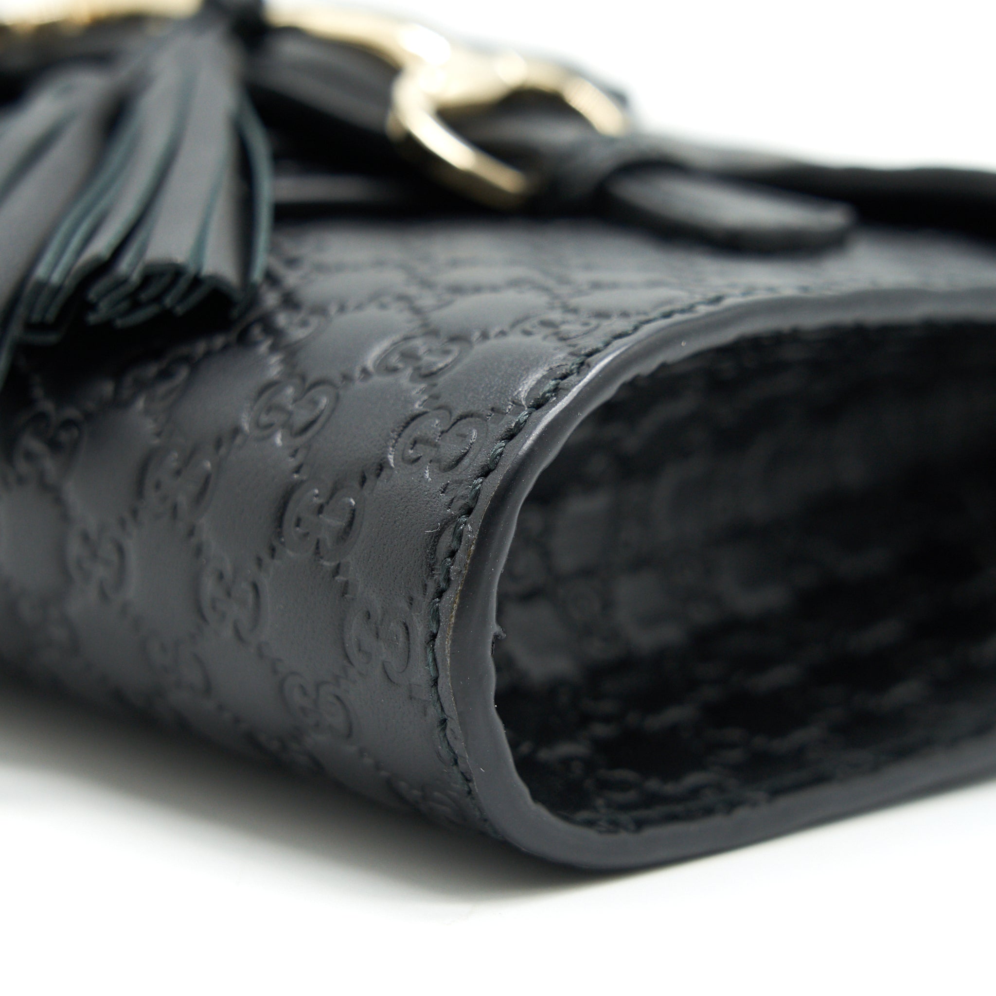 GUCCI EMILY GUCCISSIMA MINI LEATHER SHOULDER BAG BLACK