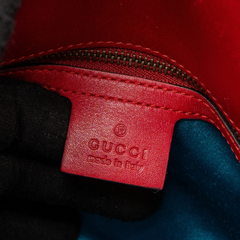 GUCCI SMALL GG MARMONT BAG VELVET RED BRUSHED GHW