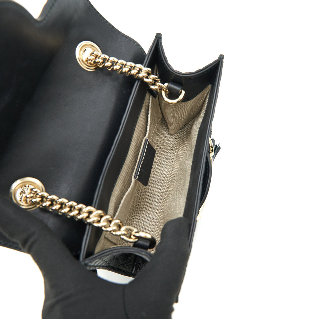 GUCCI EMILY GUCCISSIMA MINI LEATHER SHOULDER BAG BLACK