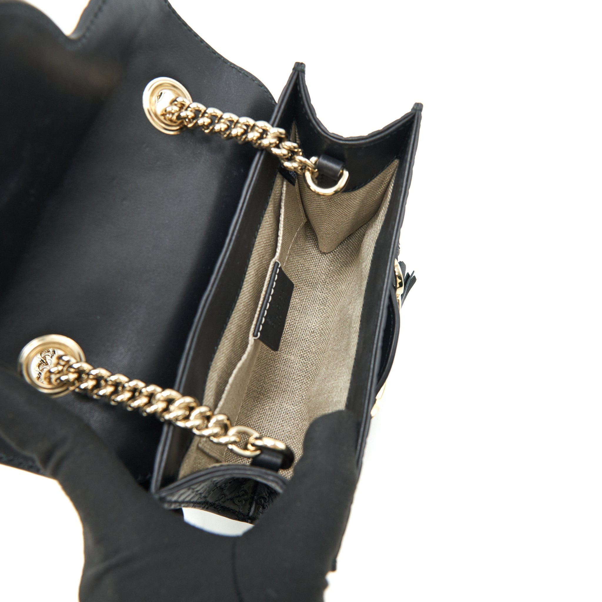 GUCCI EMILY GUCCISSIMA MINI LEATHER SHOULDER BAG BLACK