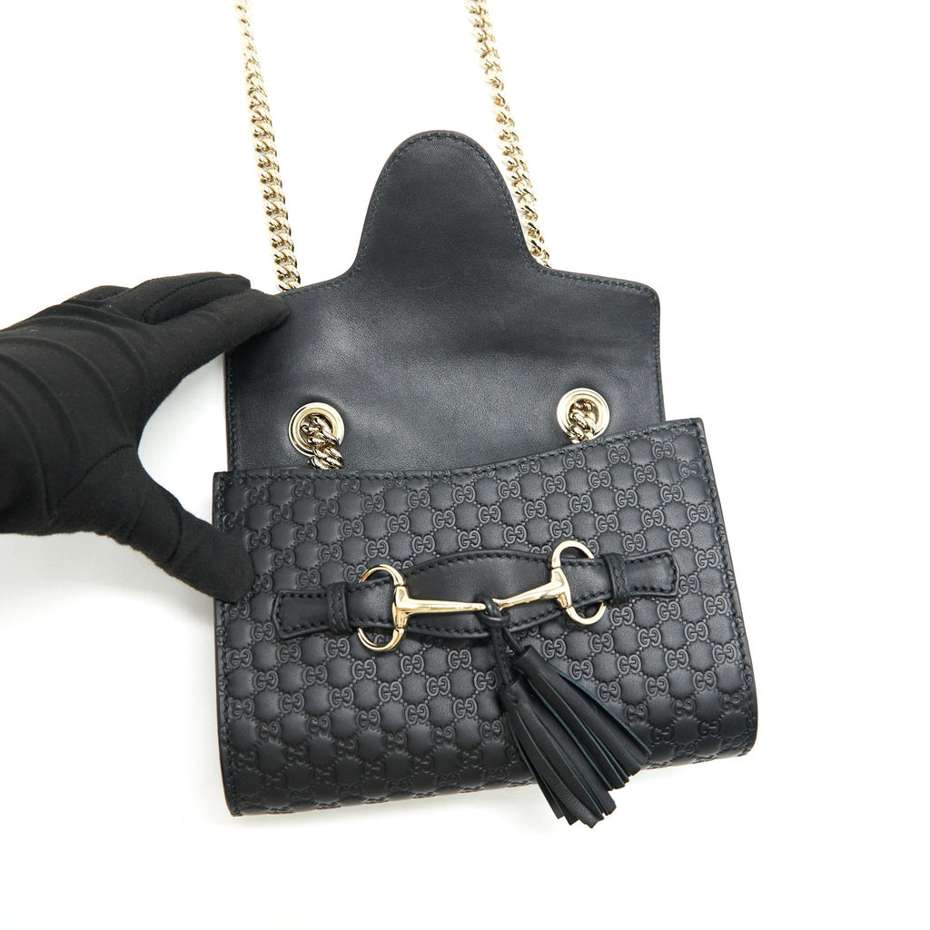 GUCCI EMILY GUCCISSIMA MINI LEATHER SHOULDER BAG BLACK