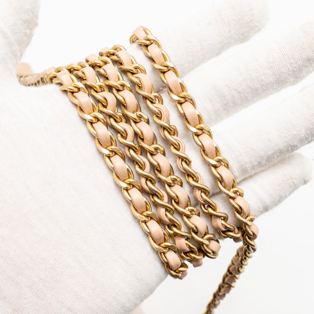 CHANEL GOLD CRUSH FLAP BAG CALFSKIN BEIGE GHW (MICROCHIP)