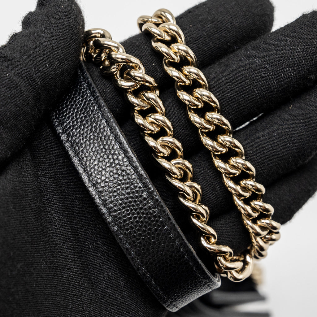 CHANEL BOY CHAIN CLUTCH CAVIAR BLACK LGHW (MICROCHIP)