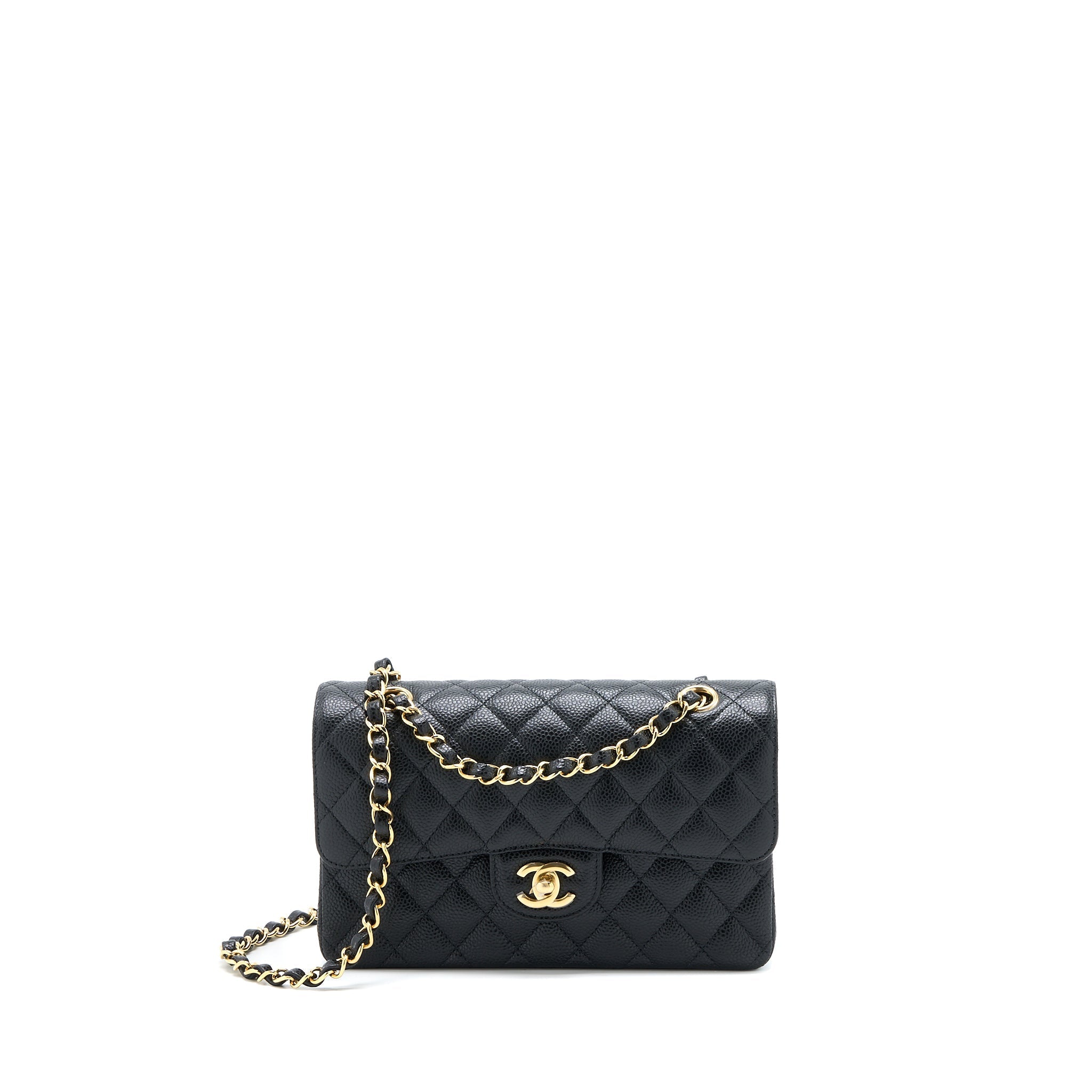 CHANEL SMALL CLASSIC DOUBLE FLAP BAG CAVIAR BLACK GHW (MICROCHIP)