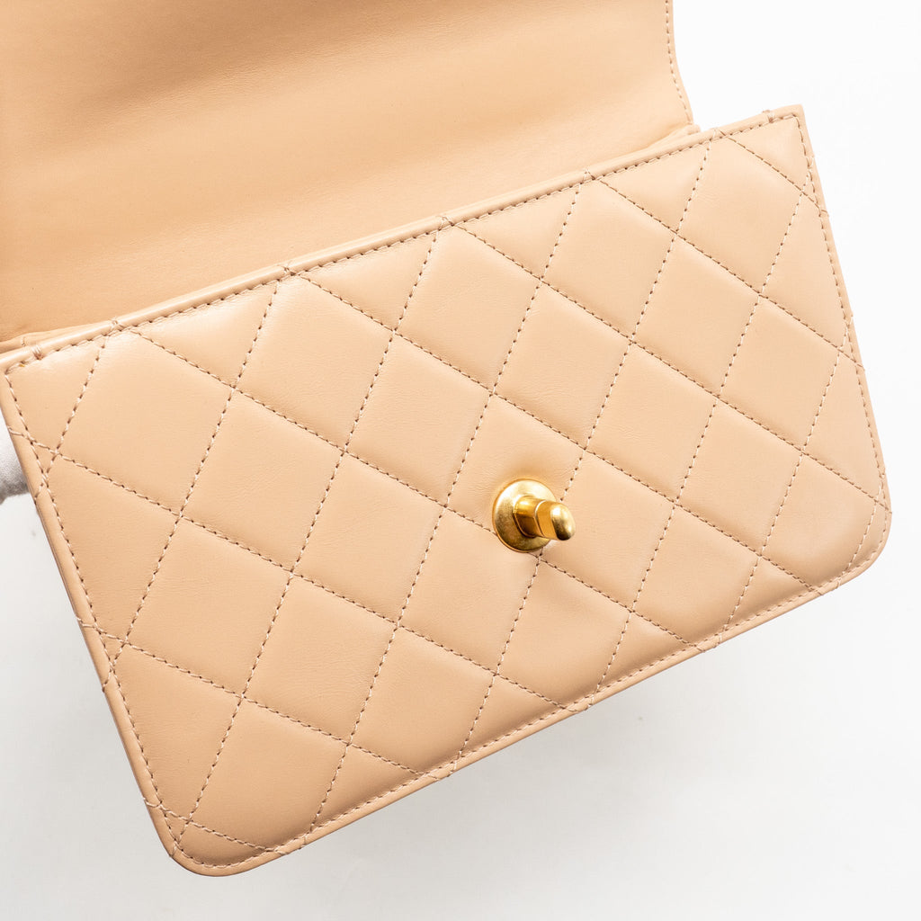 CHANEL GOLD CRUSH FLAP BAG CALFSKIN BEIGE GHW (MICROCHIP)