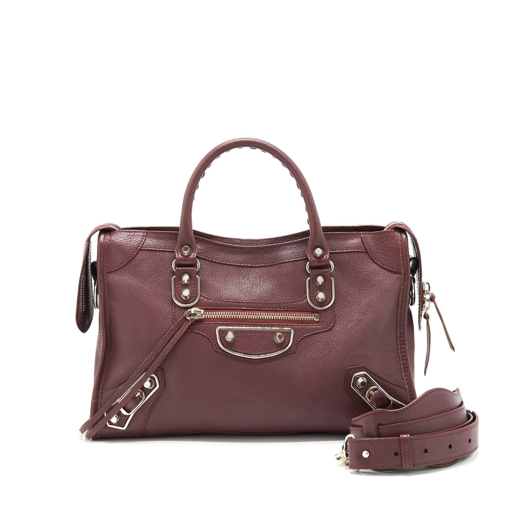 BALENCIAGA SMALL CITY EDGE BURGUNDY SHW