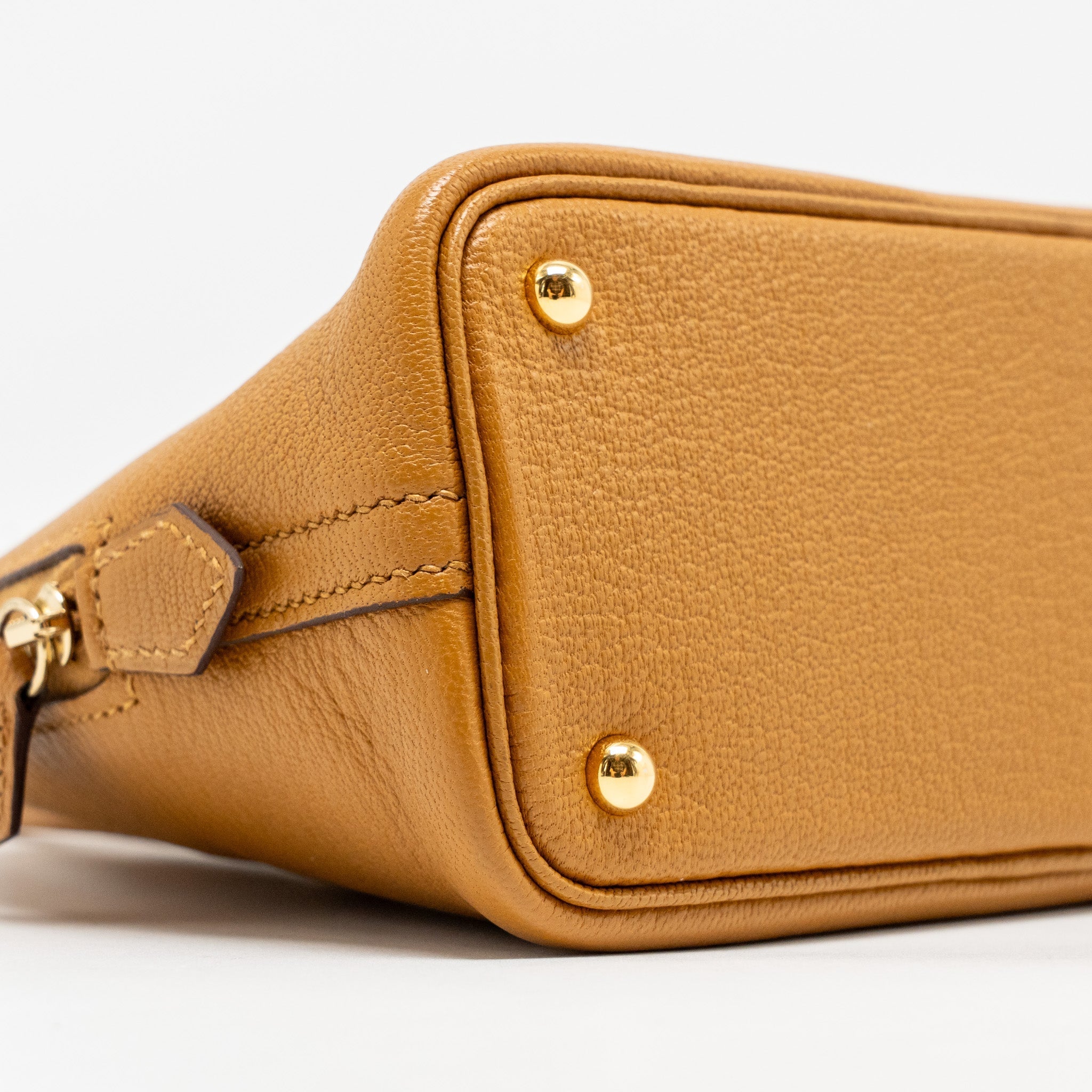 HERMES MINI BOLIDE CHÈVRE MYSORE CARAMEL MULTICOLOUR STRAP GHW