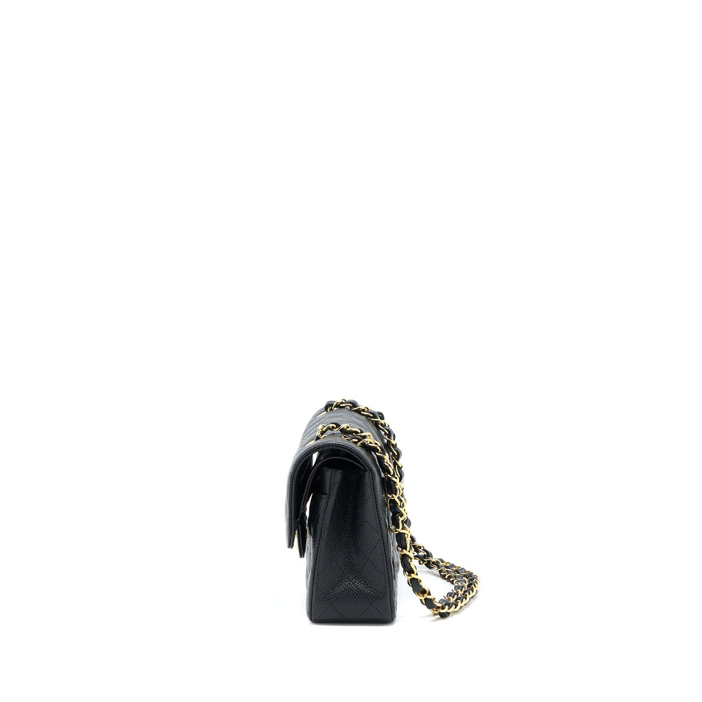 CHANEL SMALL CLASSIC DOUBLE FLAP BAG CAVIAR BLACK GHW (MICROCHIP)