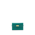 HERMES KELLY COMPACT WALLET GREEN EPSOM GHW
