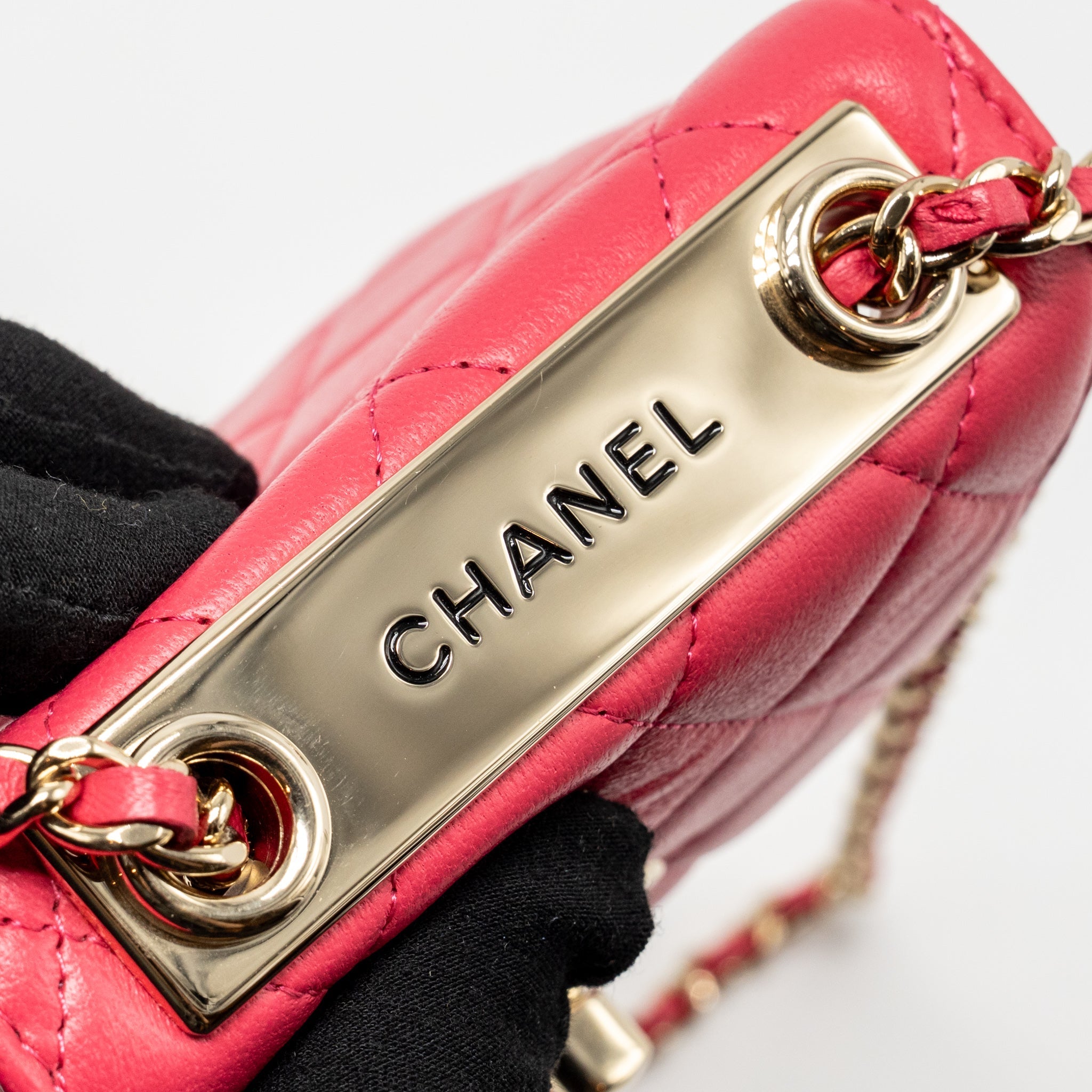 CHANEL MINI TRENDY CC CLUTCH WITH CHAIN LAMBSKIN PINK LGHW